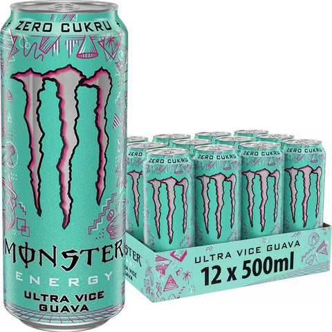 Tray met 12 blikjes Monster Energy Ultra Vice Guava van 500ml